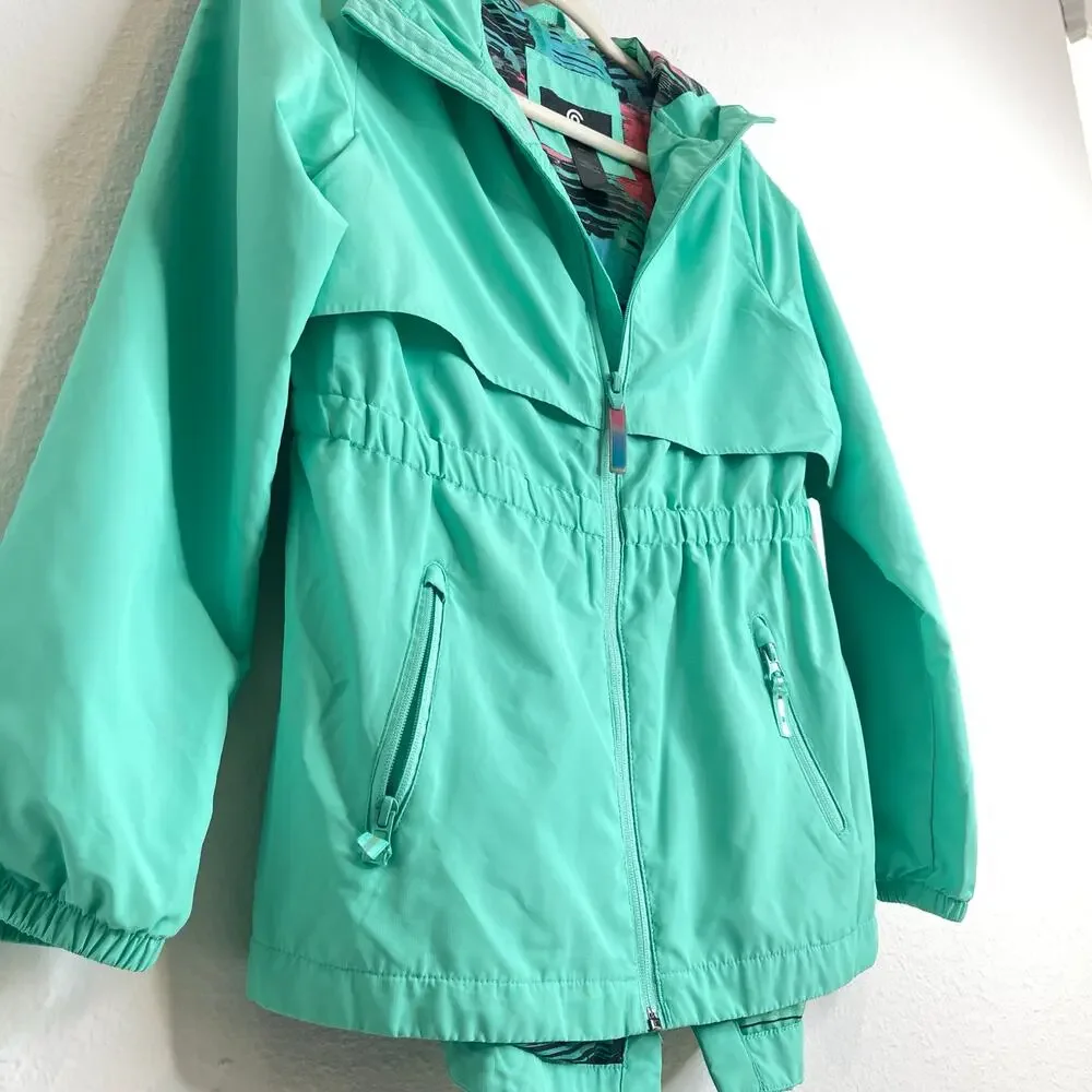 C9 Champion Girls Hooded Windbreaker Jacket Youth Large Teal Lightweight Zip Up